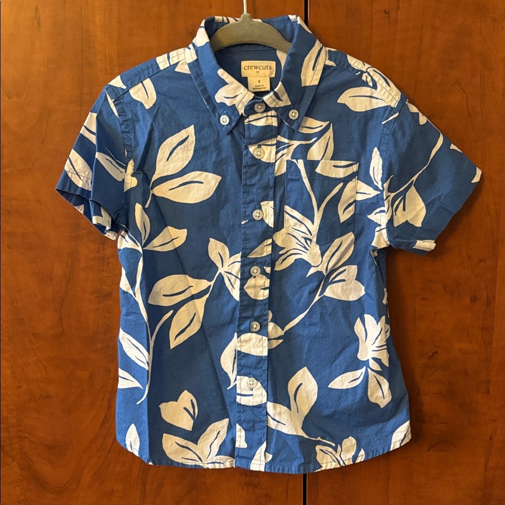 J. Crew Boys Blue Floral Hawaiian Shirt 2T